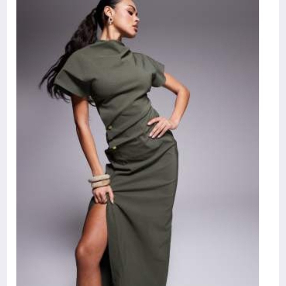 ASOS Khaki Maxi Dress with Side Slit